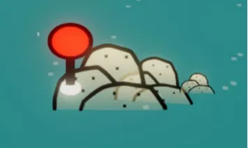 The same dirt mound with the lamp on the post turned red.