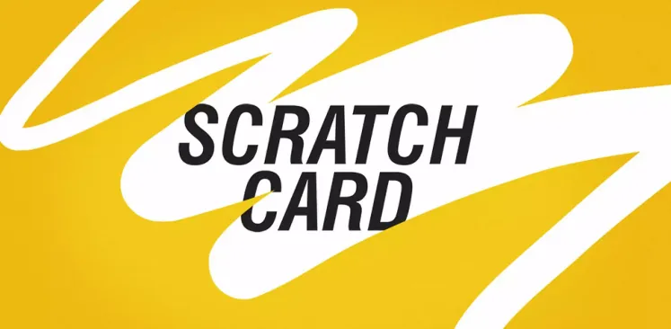 The Scratch Card plugin banner: the words SCRATCH CARD in black on a yellow background with a white brush stroke.